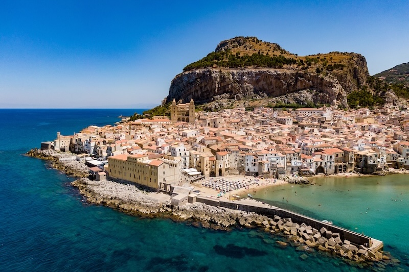 Cefalù, Sicily, Italy. Aerial drone view.